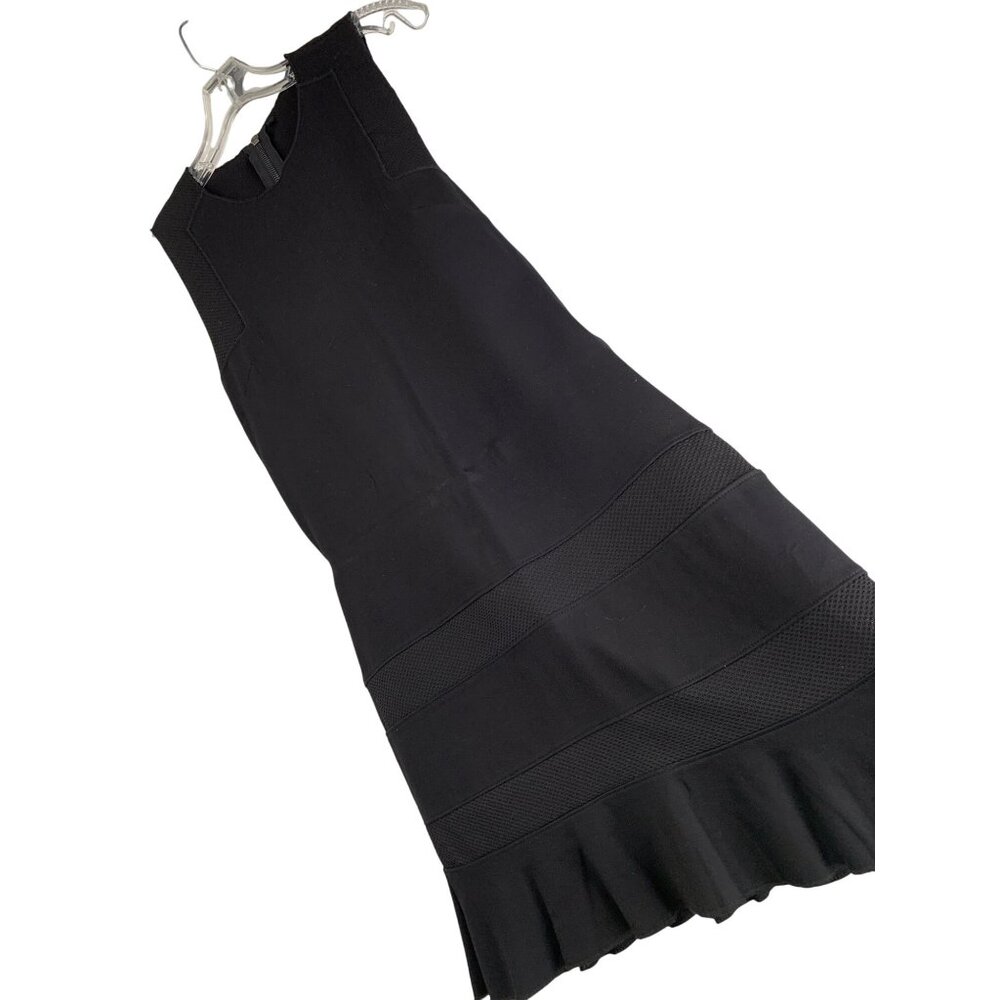 Felicity & Coco Black Sleeveless Ruffle Hem Shift Dress Ponte Mesh Knit Medium N